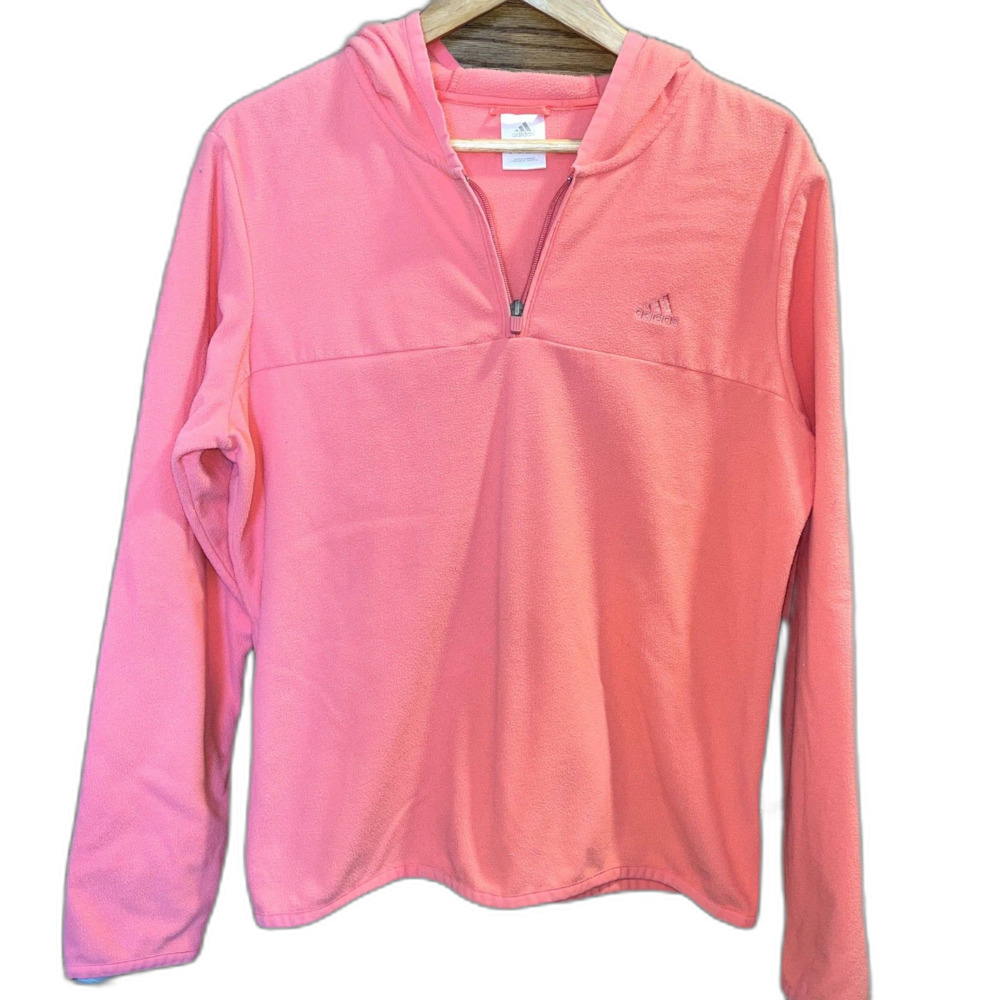 Adidas Fleece Pullover Sweatshirt Pink Bright Quarter Zip Running Athletic L